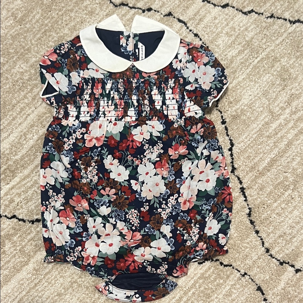 Janie and Jack Navy Floral Bubble with White Collar